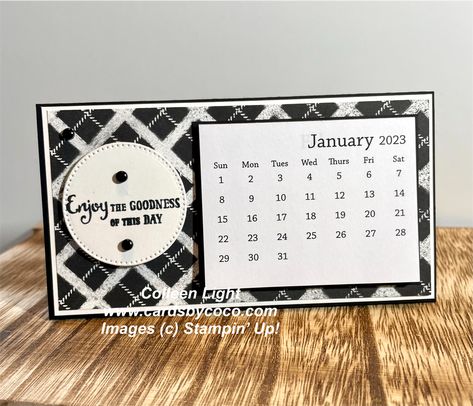 Mini Tear-Off Calendar Using Stampin' Up! Products - cardsbycoco Craft Fair Projects, Handmade Desk Calendar, Fun Birthday Cards, Making Gift Boxes, Diy Desk Calendar, Desk Calendar Design, Calendar Holder, Easel Calendar, Mini Desk Calendar