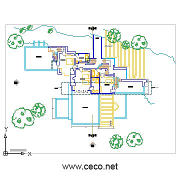 autocad drawing Fallingwater House - Second floor in Architecture Falling Water House Drawing, The Falling Water House, Fallingwater House, Net Architecture, Falling Water Frank Lloyd Wright, Kaufmann House, Falling Water House, Falling Water, Building A Container Home