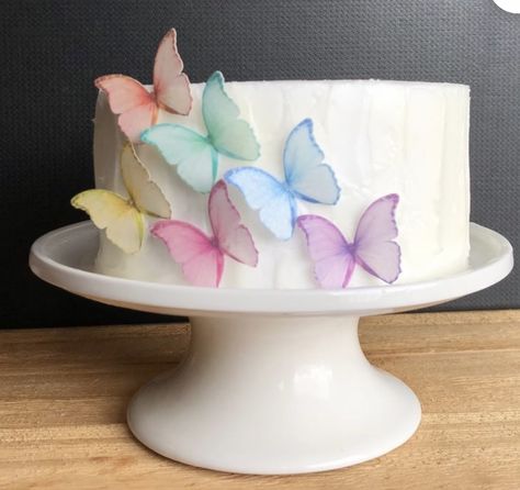 6 Inch Round Cake, Butterfly Baby Shower Cake, Blue Purple Butterfly, Dedication Cake, Wafer Paper Butterflies, Butterfly Cupcake Toppers, Gender Reveal Cookies, Circle Cake, Daisy Baby Shower