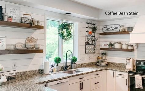 Kitchen Shelves Wood, Kitchen With Shelves, Floating Kitchen Shelves, Kitchen Floating Shelves, Shelves Floating, Shelves Wood, Floating Shelves Kitchen, White Floating Shelves, Shelves Kitchen