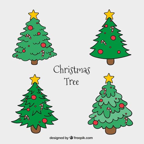 Hand-drawn christmas trees with red deco... | Free Vector #Freepik #freevector #christmas-tree #arbol-navidad #christmas-tree-decoration #hand-drawn-christmas Cute Xmas Tree Drawing, Xmas Tree Drawing, Red Decor, Navidad Christmas, Christmas Tree Design, Tree Drawing, Vector Hand, Tree Decoration, Xmas Tree