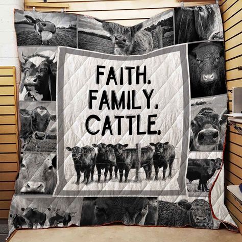 Faith Family Cattle Quilt Blanket, Cow Blanket, Farm Blanket, Farmer Blanket, Cow Gifts, Farm Theme Gifts-Moon & Back Farm Blankets, Cow Gifts, Farm Theme, Dust Mites, Quilt Sets Bedding, Blanket Gift, Customized Blankets, The Ranch, Quilt Bedding