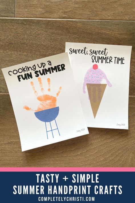 First Day Of Summer Crafts For Infants, First Day Of Summer Crafts For Toddlers, June Handprint Crafts, Summer Handprint Art For Toddlers, June Footprint Art, June Handprint Art, May Handprint Art, Craft Ideas For Infants, Summer Art For Infants