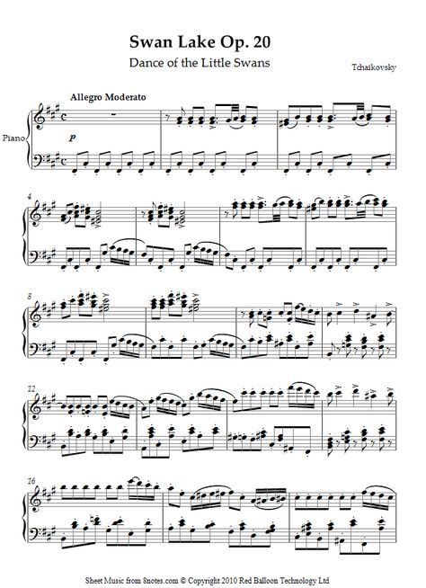 Tchaikovsky - Dance of the Little Swans from Swan Lake Op. 20 sheet music for Piano1/2 Free Sheet Music For Piano, Music Printables, Ballet Music, Easy Listening Music, Inspirational Lyrics, Sheet Music For Piano, Wooden Crosses, Easy Piano Sheet Music, Flute Music