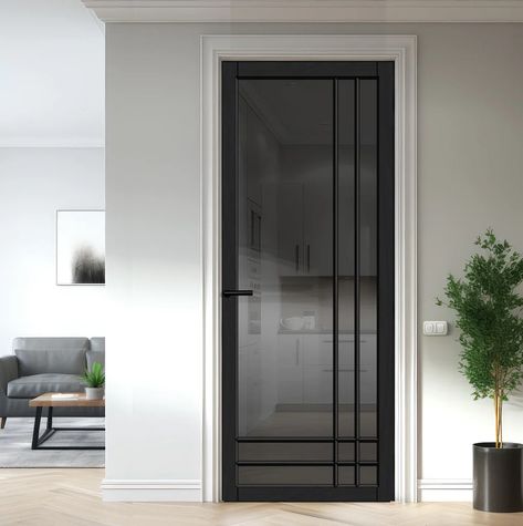 Urban Lite® - Vietas Door DD0122T Tinted Glass - Black Premium Primed Glass Black Doors, Black Glass Internal Doors, Tinted Glass Door, Glass Bathroom Door, 1 Panel Door, Loft Style Homes, Joinery Tools, Internal Glass Doors, Warehouse Conversion