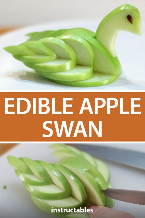 Fancy Ways To Serve Fruit, Apple Swan Fruit Carvings, Fruit Creations Food Art, Apple Garnish Ideas, Creative Fruit Ideas, Food Decoration Ideas Plate, Garnishes For Food, Fancy Fruit Platter Ideas, Apples Decorations