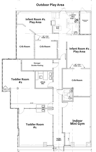 Daycare Layout Floor Plans, Daycare Building Plans, Daycare Center Layout, Daycare Flooring, Daycare Floor Plans, Daycare Layout, Classroom Floor Plan, Infant Room Daycare, School Floor Plan