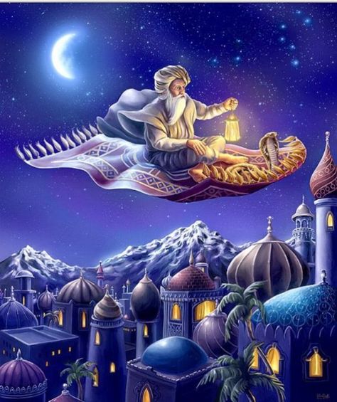 ~flying carpet~...for getting around during the Holiday season! Arabian Night, Flying Carpet, Islamic Paintings, Magic Carpet, Night Art, Arabian Nights, Arte Fantasy, Zeppelin, Aladdin