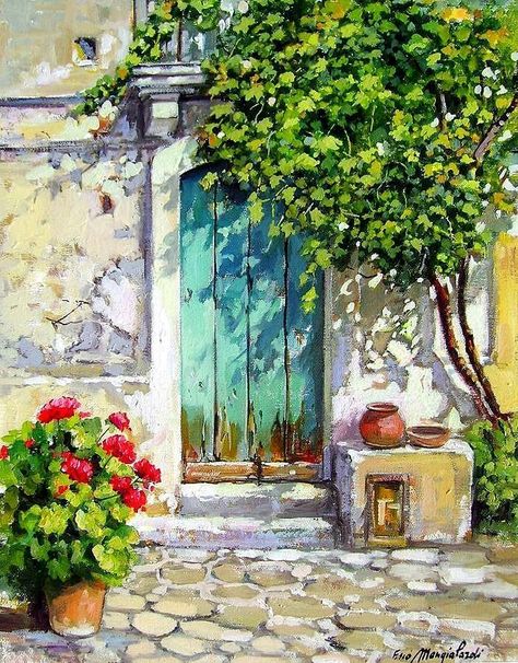 수채화 그림, Painted Doors, 그림 그리기, Beautiful Paintings, Painting Techniques, Watercolour Painting, Painting Inspiration, Landscape Art, Painting & Drawing