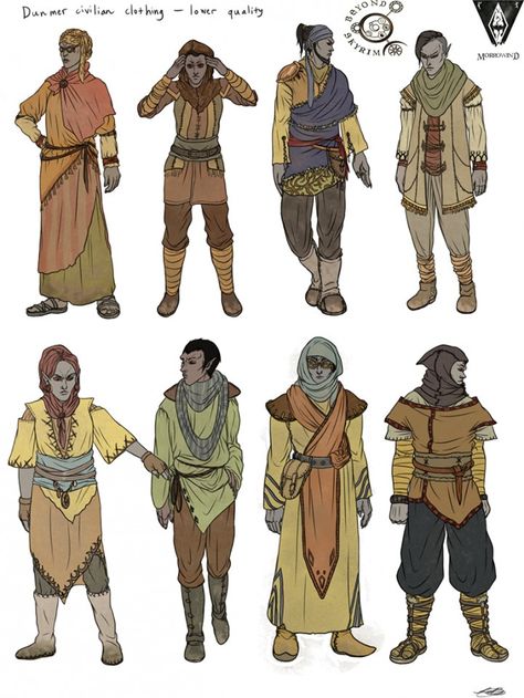 Concepts from the province of Morrowind, this time... - Beyond Skyrim Desert Clothing, Fantasy Reference, Elder Scrolls Art, Dark Elves, Heroic Fantasy, Clothing Designs, Fantasy Costumes, Cyberpunk 2077, 판타지 아트