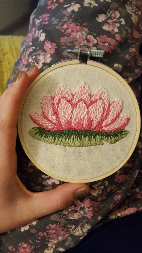 Lotus flower embroidery - carrying on the stitching obsession Embroidered Lotus Flower, Lotus Hand Embroidery, Embroidery Lotus Flower, Lotus Flower Embroidery Design, Lotus Embroidery Design, Lotus Flower Embroidery, Lotus Embroidery, Emoji Coloring Pages, Red Lotus