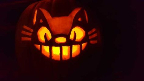 Cat Bus Pumpkin Carving, Professional Pumpkin Carving, Pumpkin Carving Ideas Cute Disney, Jjk Pumpkin Carving, Pokemon Jack O Lantern, Studio Ghibli Pumpkin, Halloween Pumpkins Carvings Designs, Funny Pumpkin Faces, Cat Pumpkin Carving