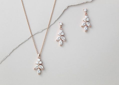 Rose gold necklace set Rose gold bridal earrings Bridesmaid image 1 Rose Gold Necklace Set, Delicate Bridal Jewelry, Gold Bracelet Wedding, Rose Gold Earrings Wedding, Rose Gold Bridal Jewelry, Gold Necklace Wedding, Rose Gold Bridal Earrings, Rose Gold Wedding Jewelry, Dainty Wedding