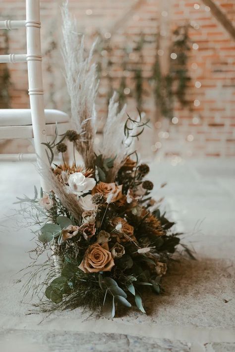 Fall Wedding Flower Aisle, Fall Wedding Flowers Isle, Dried Floral Aisle Decor, Wedding Isles Florals, Fall Wedding Aisle Flowers, Fall Aisle Flowers, Boho Aisle Decor, Fall Ceremony Flowers, Isle Flowers Wedding