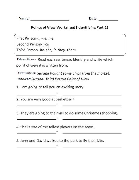 Identifying Points of View Worksheet Part 1 Point Of View Worksheet, Authors Viewpoint, Authors Point Of View, 6th Grade Worksheets, All About Me Worksheet, Points Of View, Narrative Essay, Reading Literature, Writing Worksheets