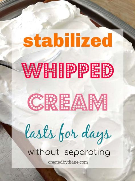 Stabilized Whipping Cream, Piped Whipped Cream, Stabilized Whipped Cream Icing, The Best Whipped Cream Frosting, Whipped Filling For Cakes, Whipped Cream Frosting Stabilized, Stabilized Whipped Cream With Cream Of Tartar, Cream Frosting Recipe Whipped, Bakery Whipped Cream Frosting