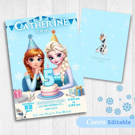 Elsa And Anna Birthday Party, Snow Birthday Party, Birthday Invitation Princess, Anna Birthday Party, Frozen Birthday Invitations, Anna Birthday, Birthday Party Invite, Princess Elsa, Frozen Birthday