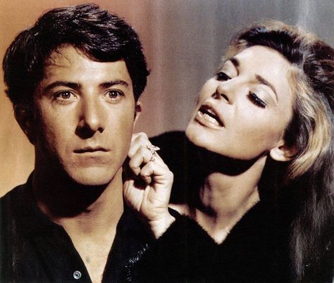 Anne Bancroft as Mrs. Robinson, with Dustin Hoffman, in The Graduate (1967). The Graduate Movie, The Graduate 1967, Best Rom Coms, Best Classic Movies, 1960s Movies, Best Romantic Comedies, Simon And Garfunkel, Mike Nichols, Mel Brooks