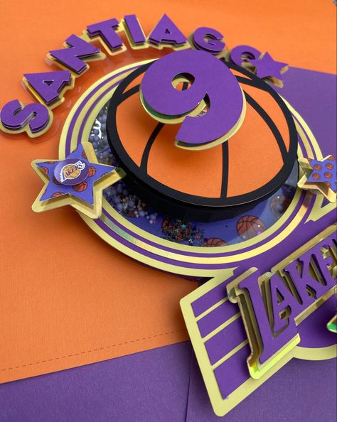 #lakers #basketball #caketopperbasketball #caketoppernba #nba2k #nbaplayers #nbaplayoffs Lakers Cake Topper, Toppers Basketball, Football Cake Toppers, Rockstar Birthday, Rockstar Birthday Party, Design Sites, Basketball Cake, Kids Themed Birthday Parties, Lakers Basketball