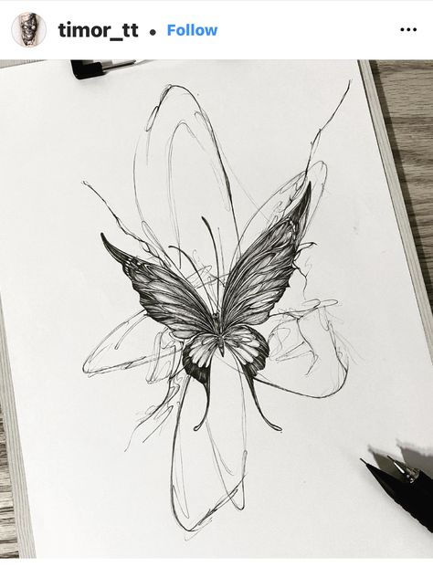 Butterfly Ink Art, Unique Butterfly Tattoo Creative, Cat Tattoo Ideas, Sketch Tattoo Design, Tattoo Style Drawings, Butterfly Tattoo Designs, Tattoo Art Drawings, Real Tattoo, Spine Tattoos