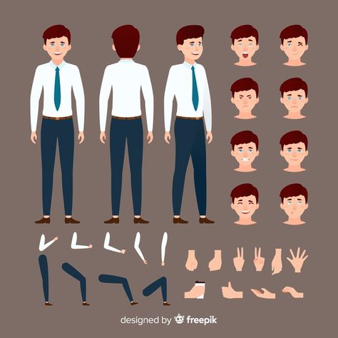 Cartoon businessman character template Free Vector | Premium Vector #Freepik #vector #hand #template #man #character Hand Template, Male Cartoon Characters, Vector Character Design, Free Characters, Character Template, Flat Design Illustration, Character Model Sheet, Man Vector, Vector Icons Illustration