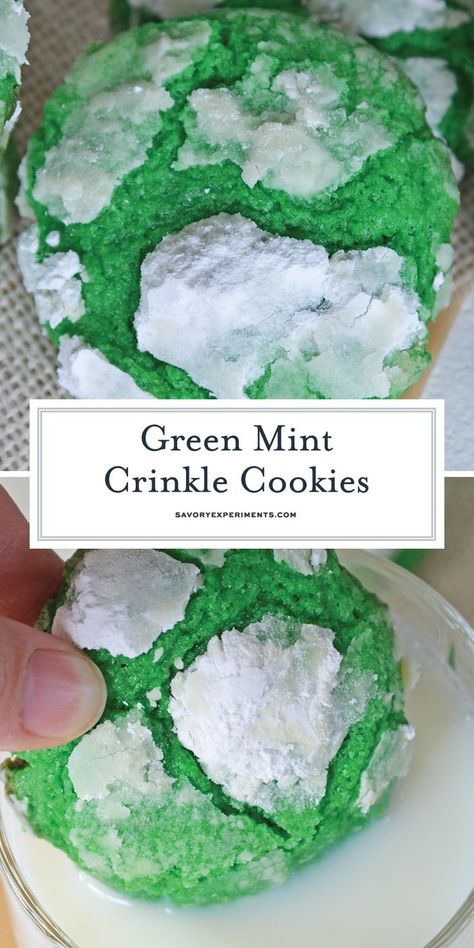 Green Mint Cookies, Mint Crinkle Cookies, Work Treats, Mint Chip Cookies, St Patricks Food, St Patrick Day Snacks, St Patrick's Day Cookies, Healthy Snack Bars, Valentines Baking