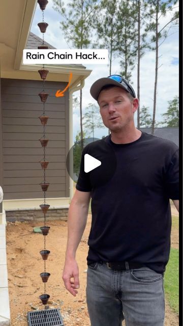 Dennis Comstock - Builder Brigade on Instagram: "💦 Rain chains or downspouts...?
 
I like downspouts but I can really see the allure of rain chains, everyone who has them says they are mesmerizing to watch during a storm. Especially with a nice big front porch.

👇All the tips and ideas from my videos are organized in here: 
✅The Ultimate Home Building Checklist at BuilderBrigade.com

 Builder: @SouthernStateBuilders

#BuilderBrigade #homebuildingtips #homebuilding #customHome #HomeBuildingChecklist #rainchain #gutterguards" Water Gutter Ideas, Rain Chain Catch Basin Ideas, Chain Downspout Ideas, Diy Rain Chain How To Make, Downspout Runoff Ideas, How To Make A Rain Chain, Rain Chain Ideas, Rain Chain Installation, Rain Chain Diy