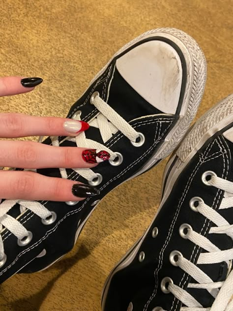 Spider Verse Nail Art, Spiderman Nails Short Simple, Spider Man Nail Designs Short, Across The Spiderverse Nails, Miles Morales Inspired Nails, Spider Man Themed Nails, Y2k Nails Spiderman, Across The Spider Verse Nails, Short Spider Man Nails