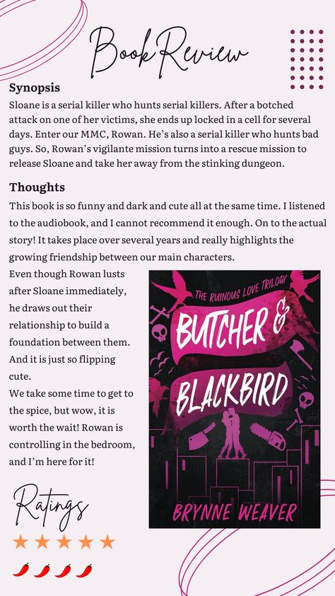 Our book review of Butcher & Blackbird by Brynne Weaver. Check out our full review on our blog. Butcher And Blackbird Spicy Chapters, Butcher And Blackbird Fanart, Blackbird And Butcher, Butcher And Blackbird Aesthetic, The Butcher And The Blackbird, Butcher And Blackbird, Blackbird Aesthetic, Butcher Blackbird, Butcher And Blackbird Book