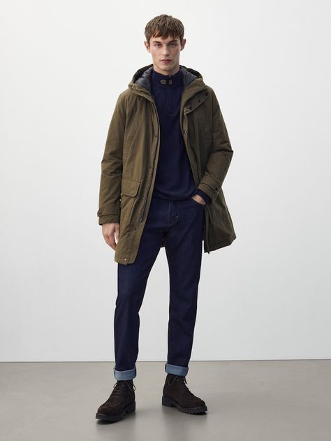 Parka Outfit Men, Parka Outfit, Mens Fashion Work, Andrew Garfield, Men Street, Outfit Style, Winter Casual, Massimo Dutti, Mens Street Style