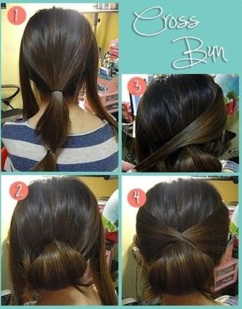 Criss cross bun Sanggul Modern, Bohol, Penteado Cabelo Curto, Flight Attendant, Hair Today, Great Hair, Hair Dos, Hair Skin, Copic