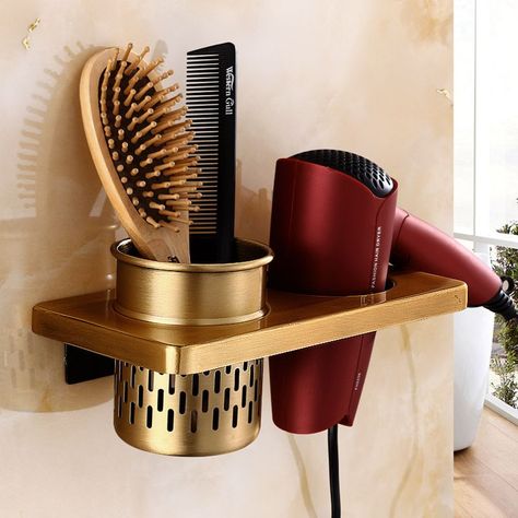 Hair dryer holder adopts advanced space aluminum with a durable rust-resistant finish. It has oxidized polished finish and durability combined with elegant, simple and modern style seamlessly integrated into almost any decor Blow Dryer Holder, Wall Mounted Hair Dryer, Dryer Stand, Dryer Rack, Hair Dryer Comb, Hair Blow Dryer, Hair Dryer Holder, Salon Suites, Hair Dryers