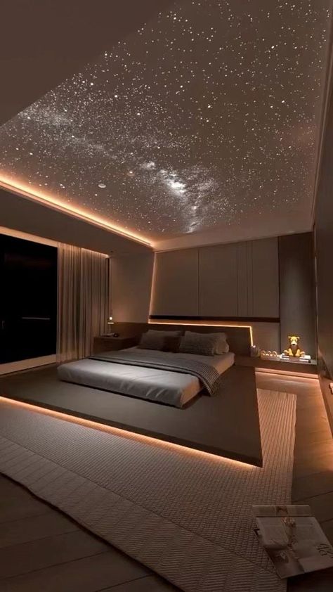 A posh and beautiful design of galaxy theme. It's really amazing and exclusive also. Modern Bedroom Lighting, Dream House Rooms, Luxury Rooms, Room Design Bedroom, Luxury Homes Dream Houses, Dream House Interior, Design Your Dream House, Home Room Design, Dream House Decor