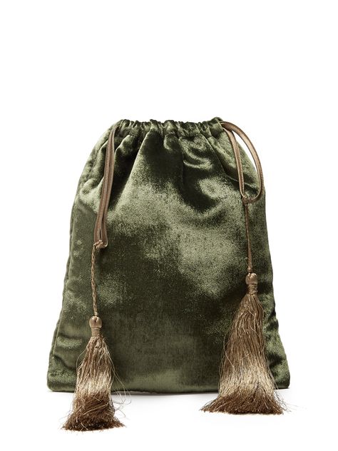 Sofia tasslled-drawstring velvet pouch | Attico | MATCHESFASHION.COM Velvet Bag Diy, Unusual Handbags, Olive Style, Bag Quotes, Tassel Purse, Drawstring Purse, Velvet Purse, Textile Bag, Tarot Bags