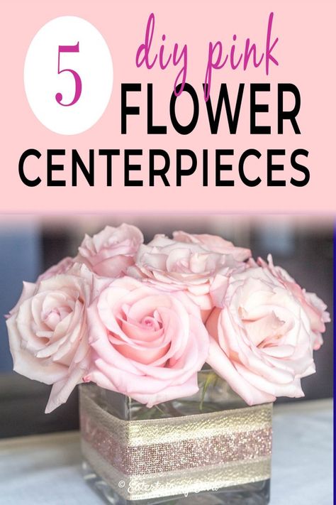 Birthday Party Table Setting, Fake Flower Centerpieces, Pink Flower Centerpieces, Simple Floral Centerpieces, Easy Floral Arrangements, Rose Gold Centerpiece, Diy Floral Centerpieces, Diy Vases, Pink Diy