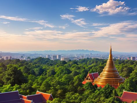 Discover Thailand's Beauty: Doi Suthep Temple Overlooking Chiang Mai Doi Suthep, Inspiring Landscapes, Chiang Mai, Awe Inspiring, Temple, Thailand, Beauty