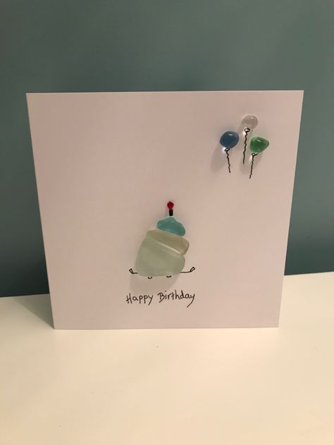 Seaglass Birthday Cards, Seaglass Picture, Sea Cards, Sea Glass Art Projects, Seaglass Art, Glass Rocks, Glass Art Projects, Beach Glass Art, Sea Summer