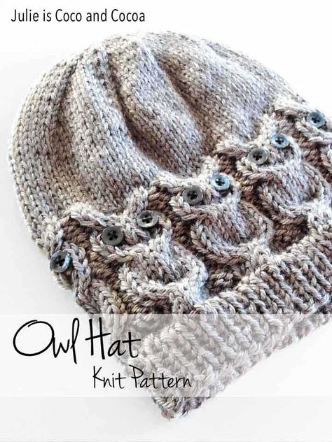 Owl Hat Knit Pattern - Julie Measures Owl Knitting, Hat Knit Pattern, Owl Knitting Pattern, Owl Scarf, Knitted Owl, Hat Patterns Free, Owl Hat, Hat Knit, Homestead Survival