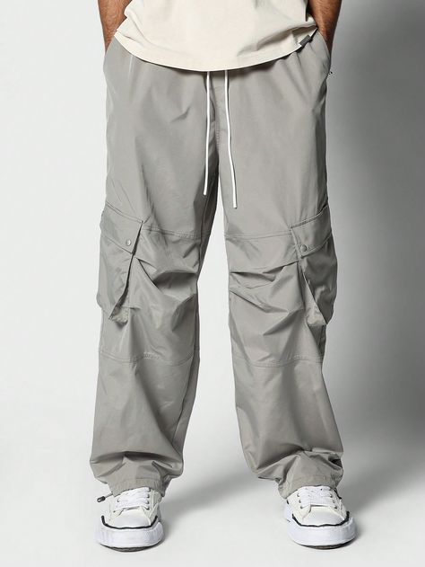 Loose Fit Cargo Pocket Parachute Pant Khaki Casual   Woven Fabric Plain Straight Leg Non-Stretch  Men Clothing, size features are:Bust: ,Length: ,Sleeve Length: Parachute Pant, Effortless Hairstyles, Cargo Pocket, Cargo Pant, Short Socks, Casual Everyday, Men Clothing, Hair Accessories For Women, Maternity Bag