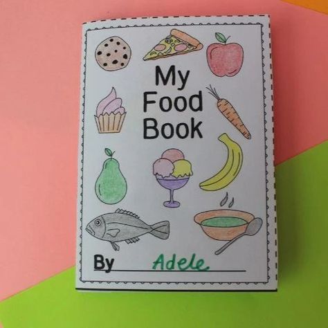 Food 'Book' Craft – Gru Languages Kindergarten Food Crafts, Food Pyramid Worksheet, Food Worksheets For Kids, Book Project Ideas, Pyramid Food, Food Worksheet, Five Food Groups, Diet Plate, Kids Food Crafts