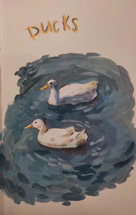 Ducks In Water Drawing, Ducks In A Pond Drawing, How To Paint Ducks, Duck In Pond Painting, Ducks Swimming Drawing, Paintings Of Ducks, Duck Oil Pastel, Duck Pond Painting, How To Paint A Duck