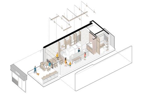 Gallery of Quiero1Café Coffee Shop / ObraVerde - 12 Cafe Floor Plan, Arch Presentation, Cafe Plan, Architectural Graphics, Small Coffee Shop, Small Restaurants, Coffee Shop Bar, Portfolio Template Design, Cafe Shop Design