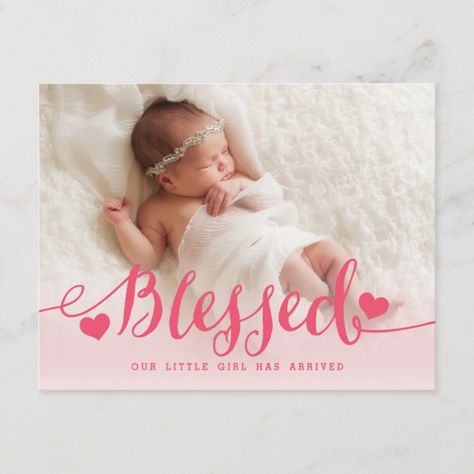 Blessed Pink Baby Girl Birth Announcement Girl#Birth#Announcement#Baby Christmas Birth Announcement, Birth Announcement Cross, Birth Announcement Gifts, Its A Girl Announcement, Birth Announcement Boy, Birth Announcement Girl