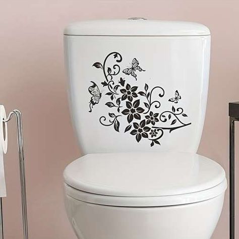 Wall Stickers Toilet, Toilet Seat Lid Cover, Butterfly Bathroom, Toilet Decals, Bathroom Vinyl, Bathroom Wall Stickers, Bilik Air, Creative Bathroom, Restroom Decor