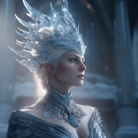 Ice Goddess Fantasy Art, Ice Kingdom, Ice Queen Costume, Queen Anime, Queen Aesthetic, Angel Aesthetic, Queen Art, Anime Pixel Art, Fantasy Setting