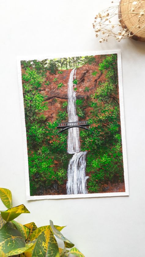 Learn how to paint this beautiful waterfall landscape painting. Detailed tutorial up on my YouTube channel. Waterfall Painting Easy, Acrylic Reference, Step By Step Acrylic Painting, Waterfall Painting, Painting Step By Step, Waterfall Paintings, Waterfall Landscape, Painting For Beginners, Learn How To Paint