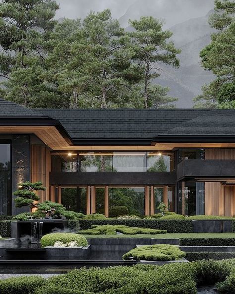 Modern Japanese House, Modern Japanese Architecture, Aspen House, Japanese Style House, Contemporary House Exterior, Modern Villa Design, Modern House Facades, Architecture Model House, Architecture Home