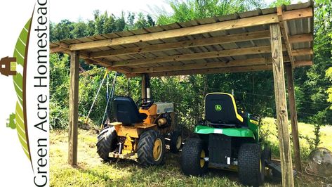 Lawn Mower Shed, Tractor Shed Ideas, Mower Shed, Diy Pole Barn, Lawn Mower Storage, Yard Sheds, Tractor Idea, Diy Lawn, Backyard Pools