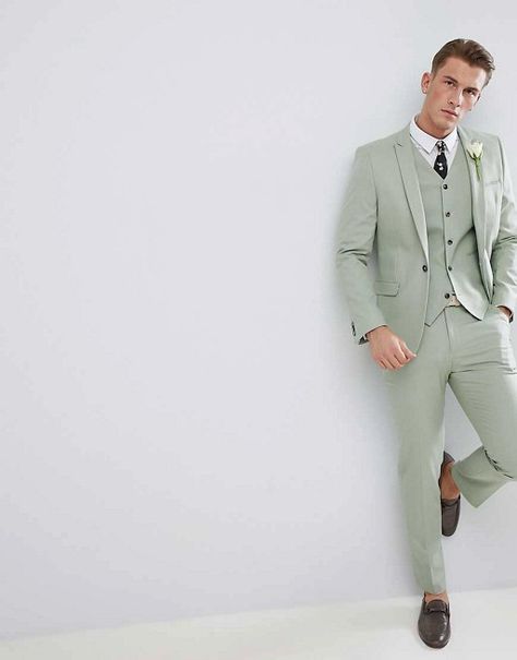 Green Tux, Green Suit Men, Green Wedding Suit, Asos Wedding, Wedding Tux, Green Tuxedo, Mens Wedding Attire, Sage Wedding, Sage Green Wedding