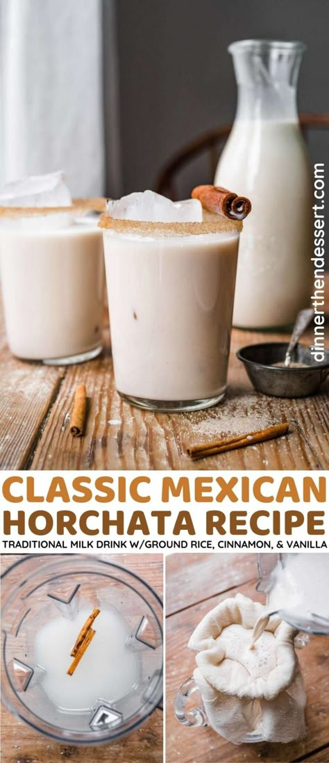 Classic Horchata is a traditional Mexican drink made with ground rice, cinnamon, milk, and vanilla, then chilled to refreshing perfection. Horchata Recipe Mexican, Rice Cinnamon, Horchata Drink, Mexican Drink Recipes, Mexican Horchata, Homemade Horchata, Horchata Recipe, Cinnamon Drink, Mexican Drinks